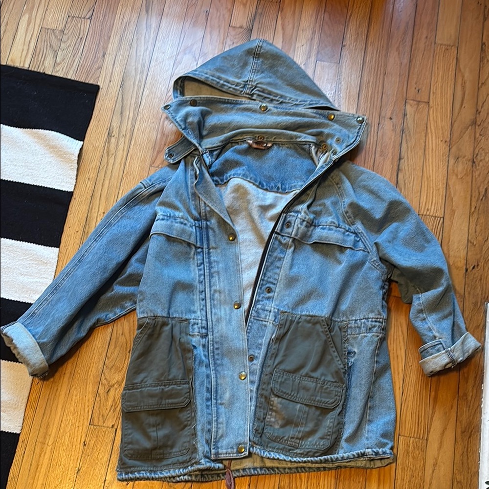 Vintage 80s-90s Denim Oversized Jacket with Hood and Pockets